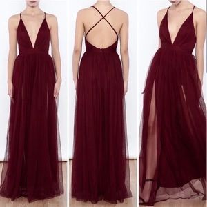 LUXXEL Plunge V Wrap Dress Burgundy Size Small